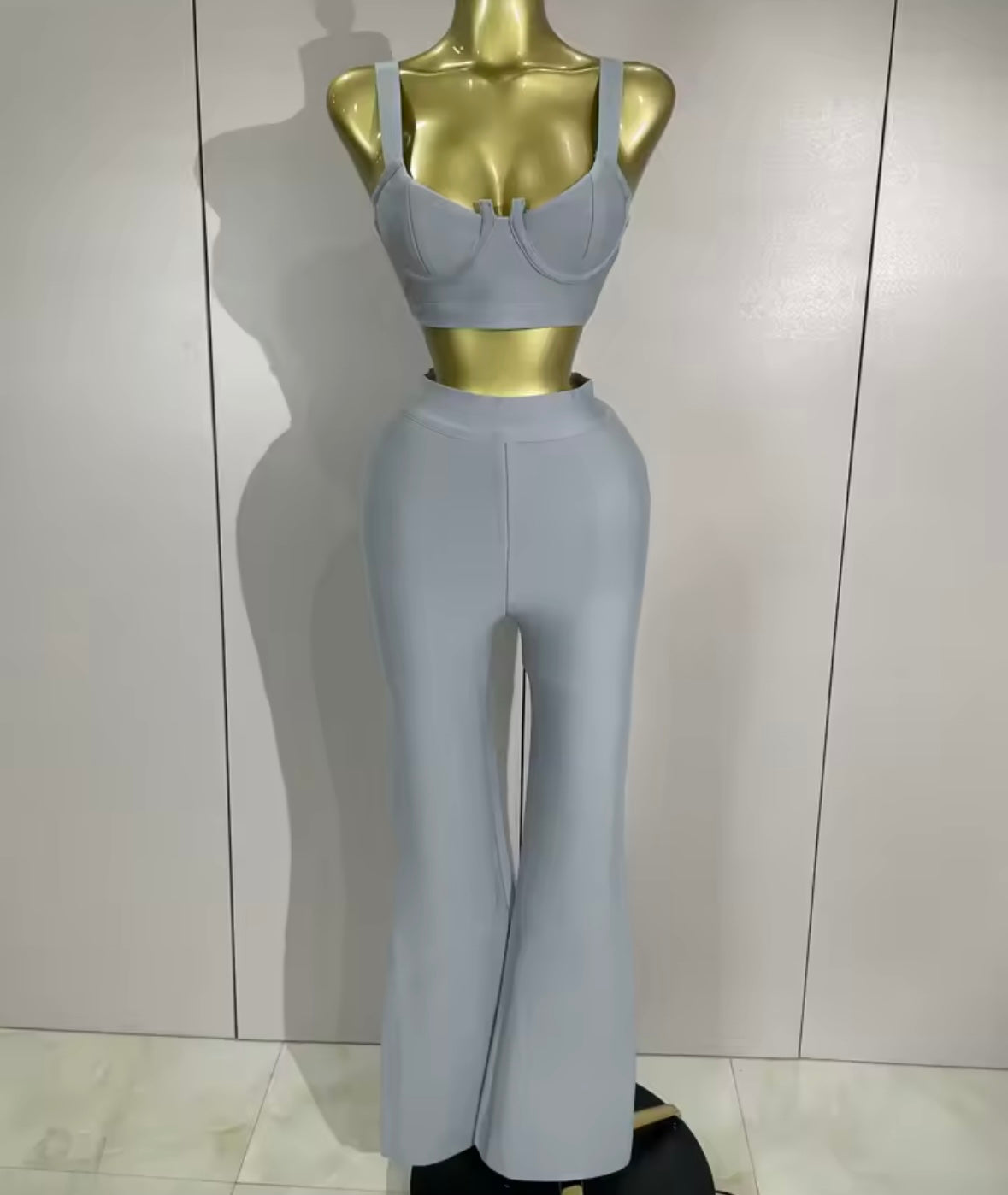 Sleeveless Back Zipper Crop Tank Two Piece Pant Set