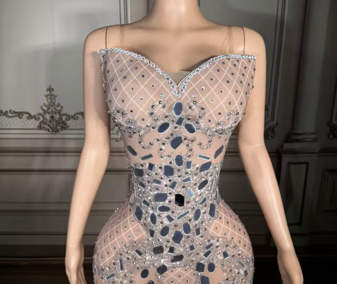 Sexy Sleeveless Mirror Rhinestone Mermaid Dress