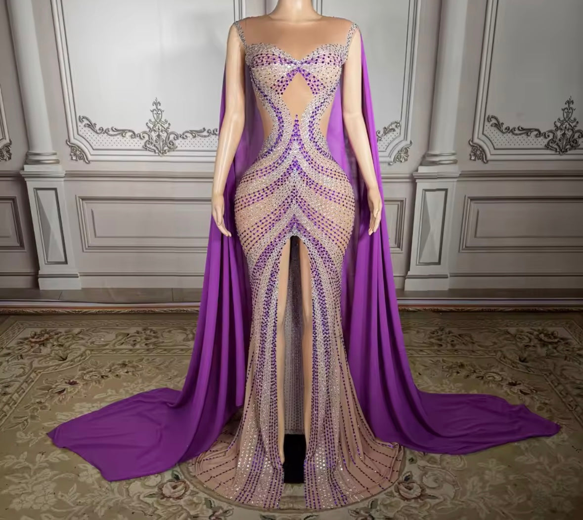 Elegant Sleeveless Rhinestone Embellishment Floor-Length Dress