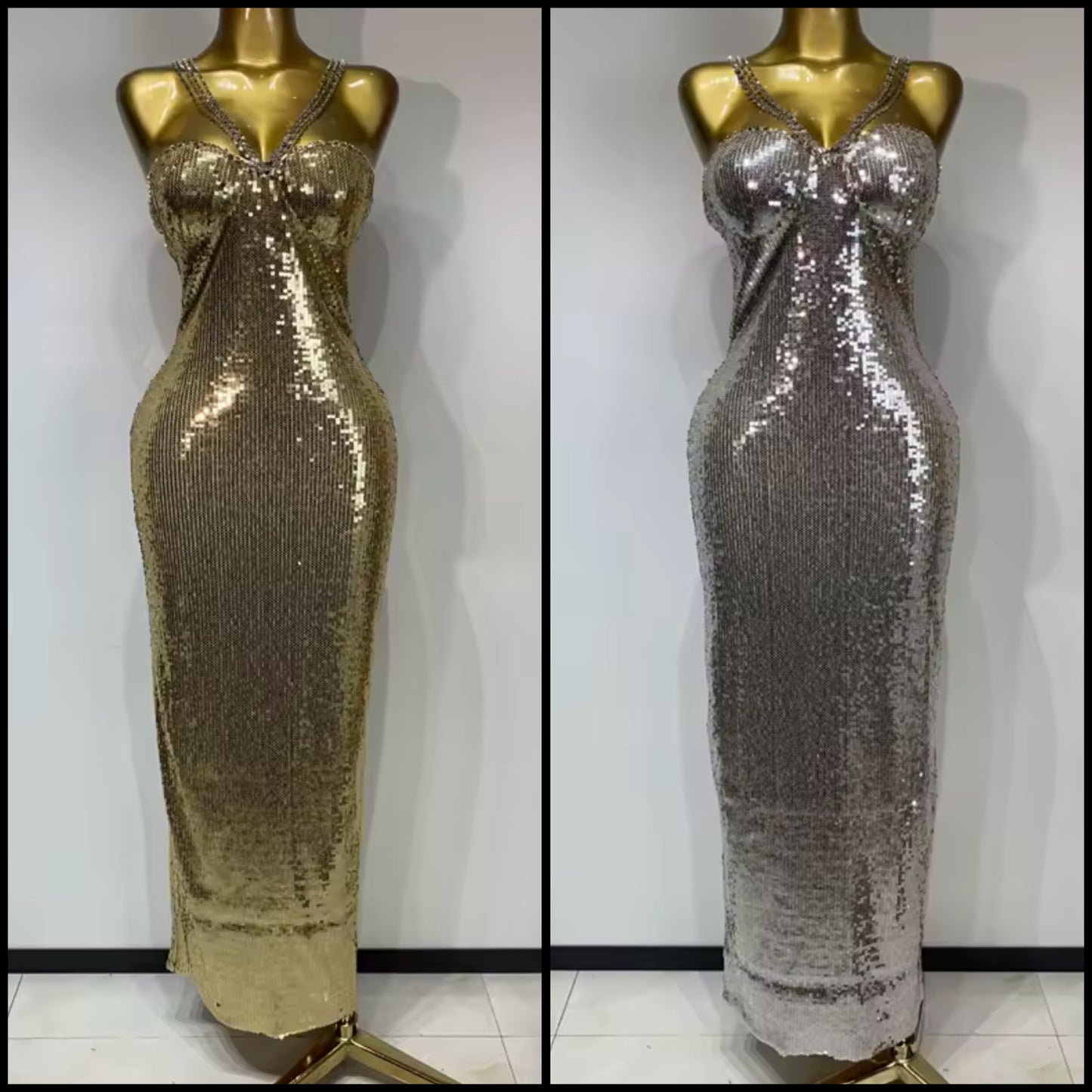 Sexy Rhinestone Halter Sleeveless Sequins Maxi Dress