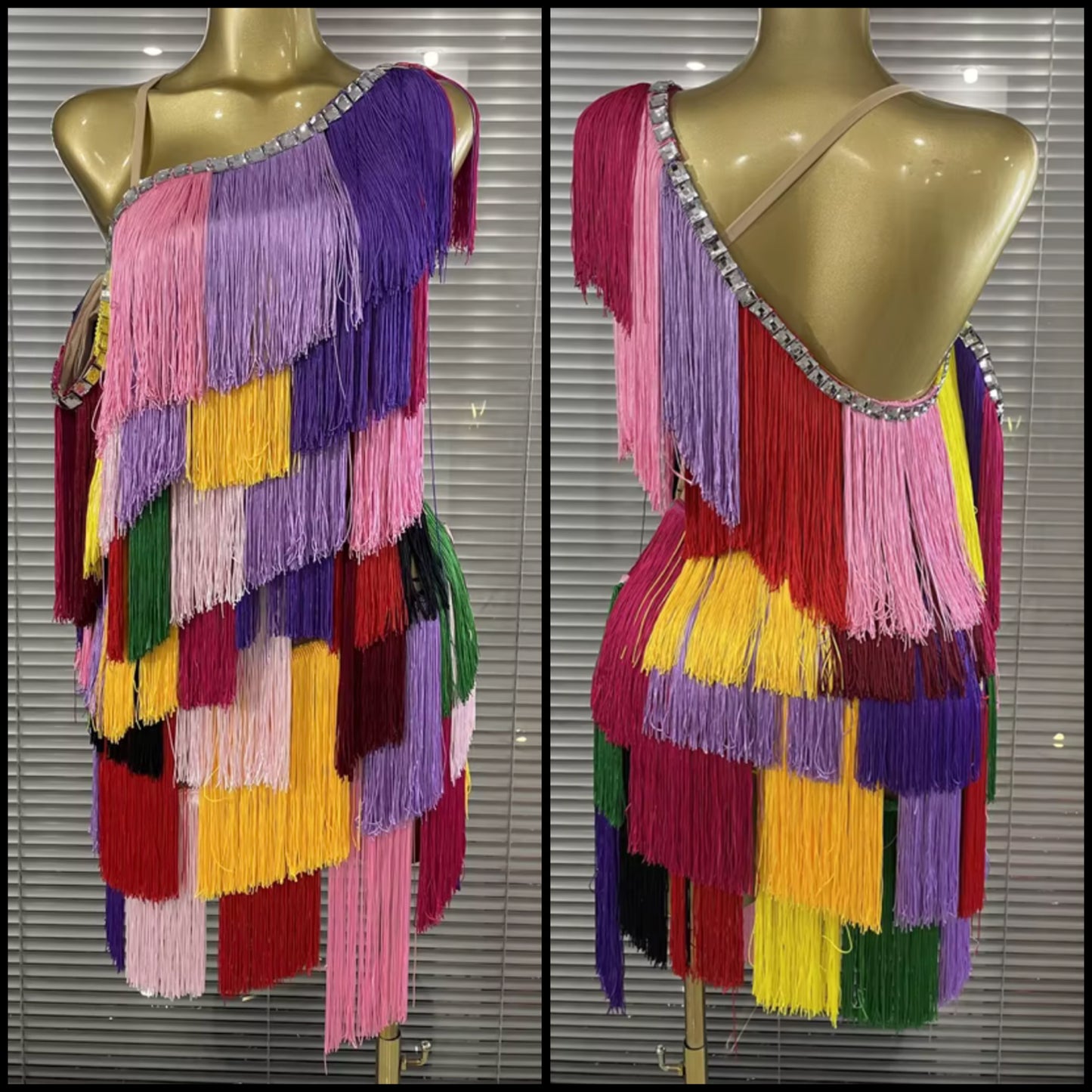 Sexy One Shoulder Multicolored Fringe Dress