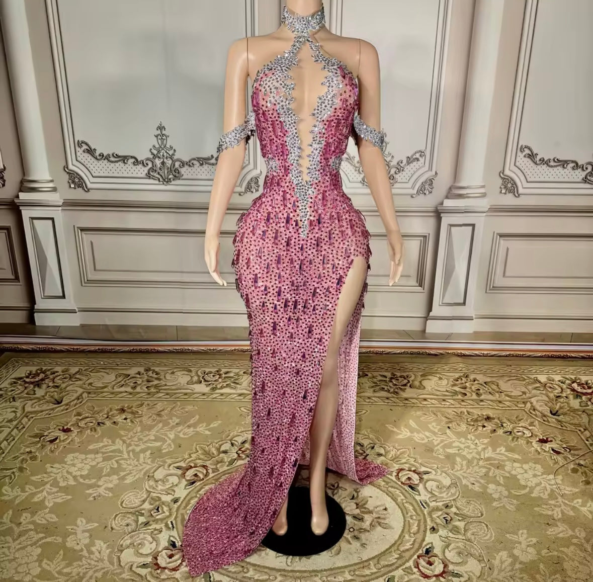 Sexy Halter Sleeveless Rhinestone Embellishment Maxi Dress