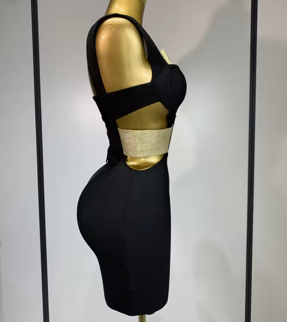 Black One Shoulder Sleeveless Sexy Hollow Out Short Dress