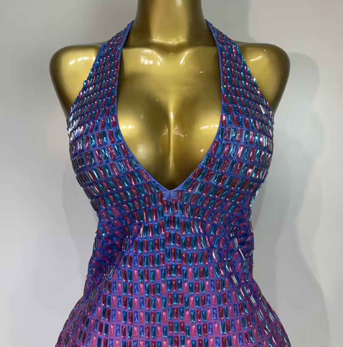 Sexy Halter Sleeveless Gradient Crystal Dress