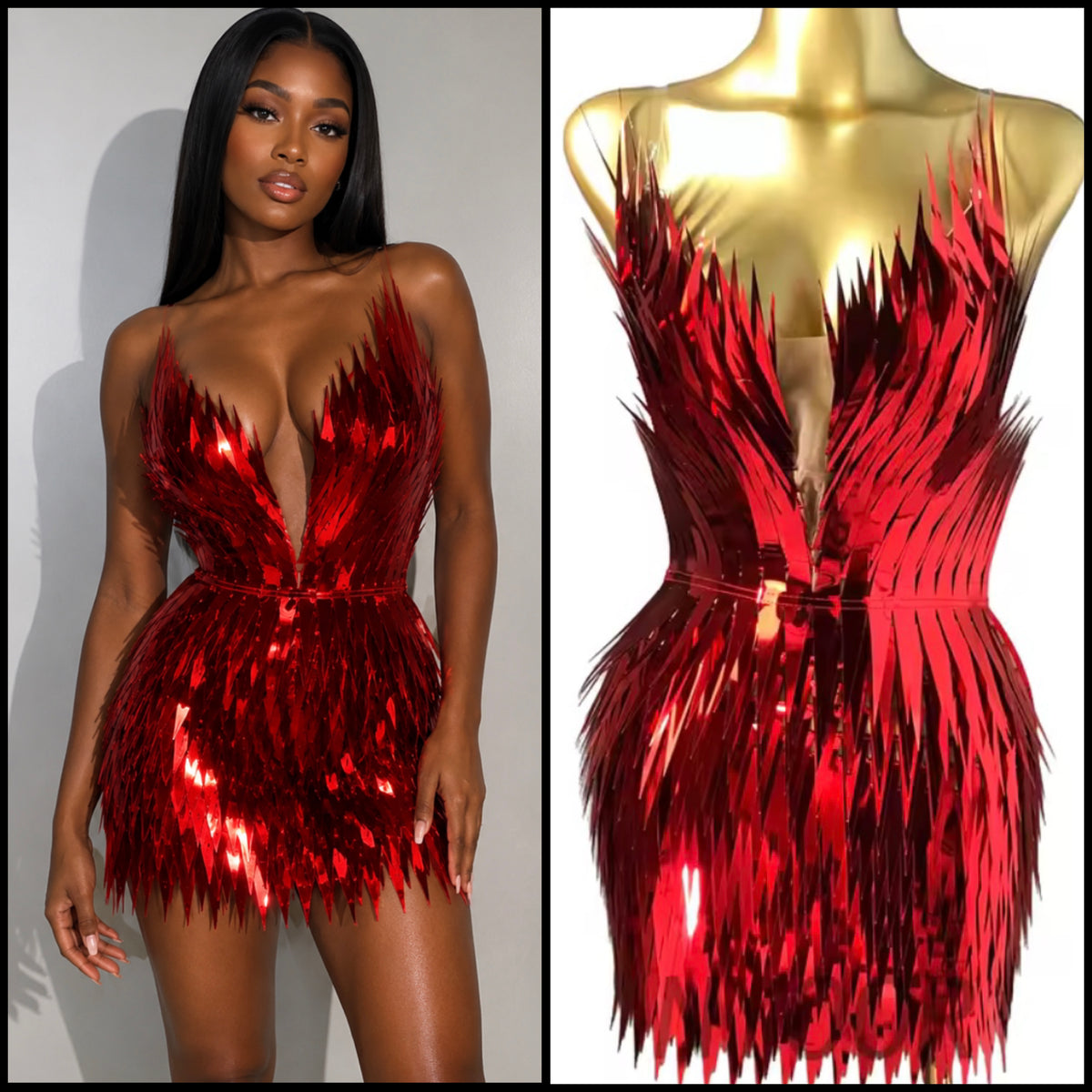 Red Sexy Strapless Sequins Mirror Dress