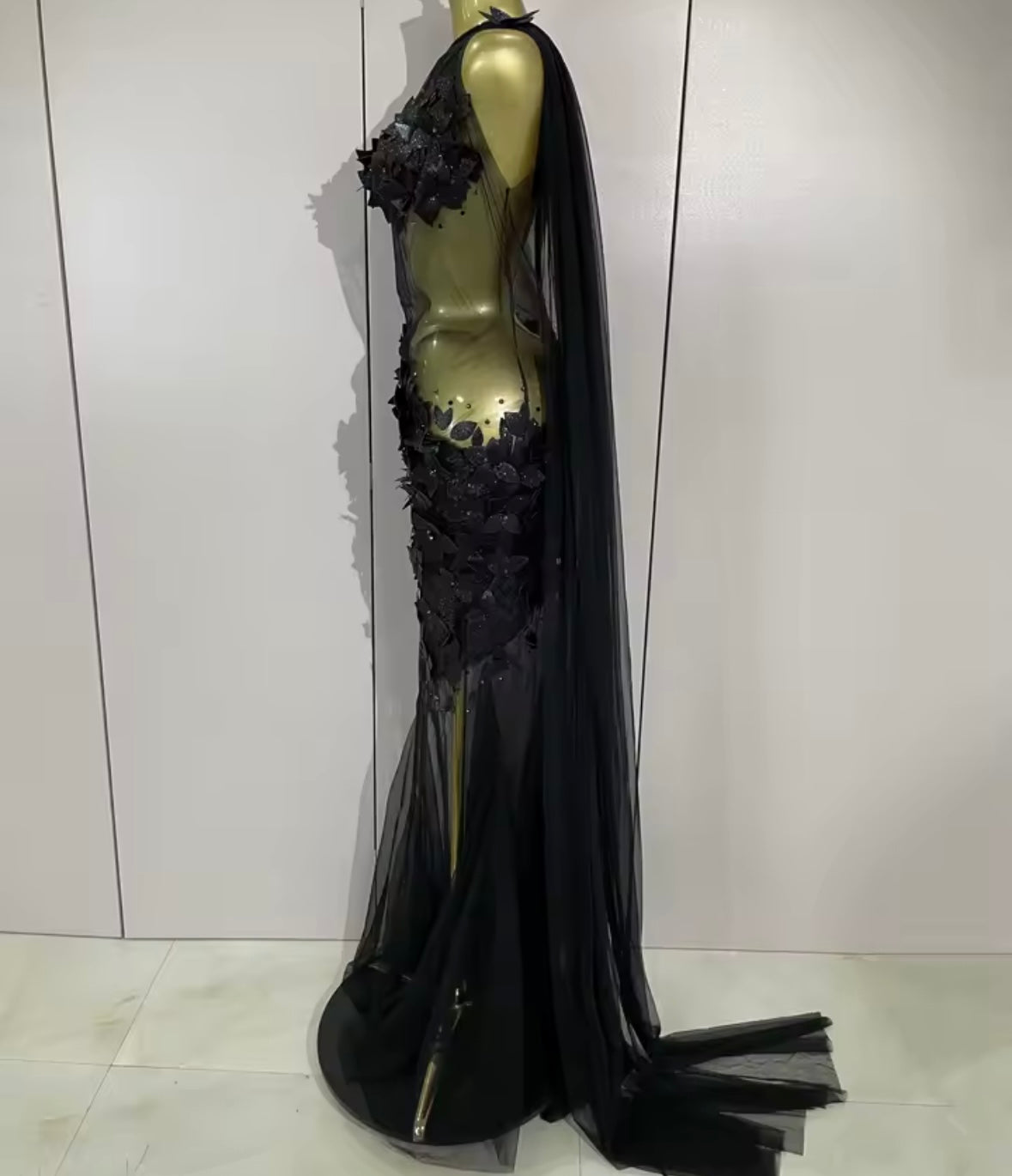 Floral One Shoulder Sleeveless Sexy See Through Maxi Dress