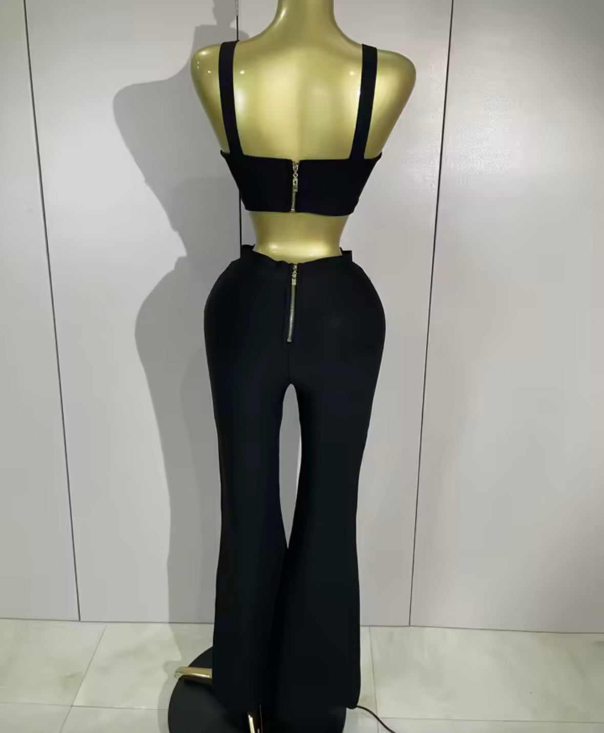 Sleeveless Back Zipper Crop Tank Two Piece Pant Set