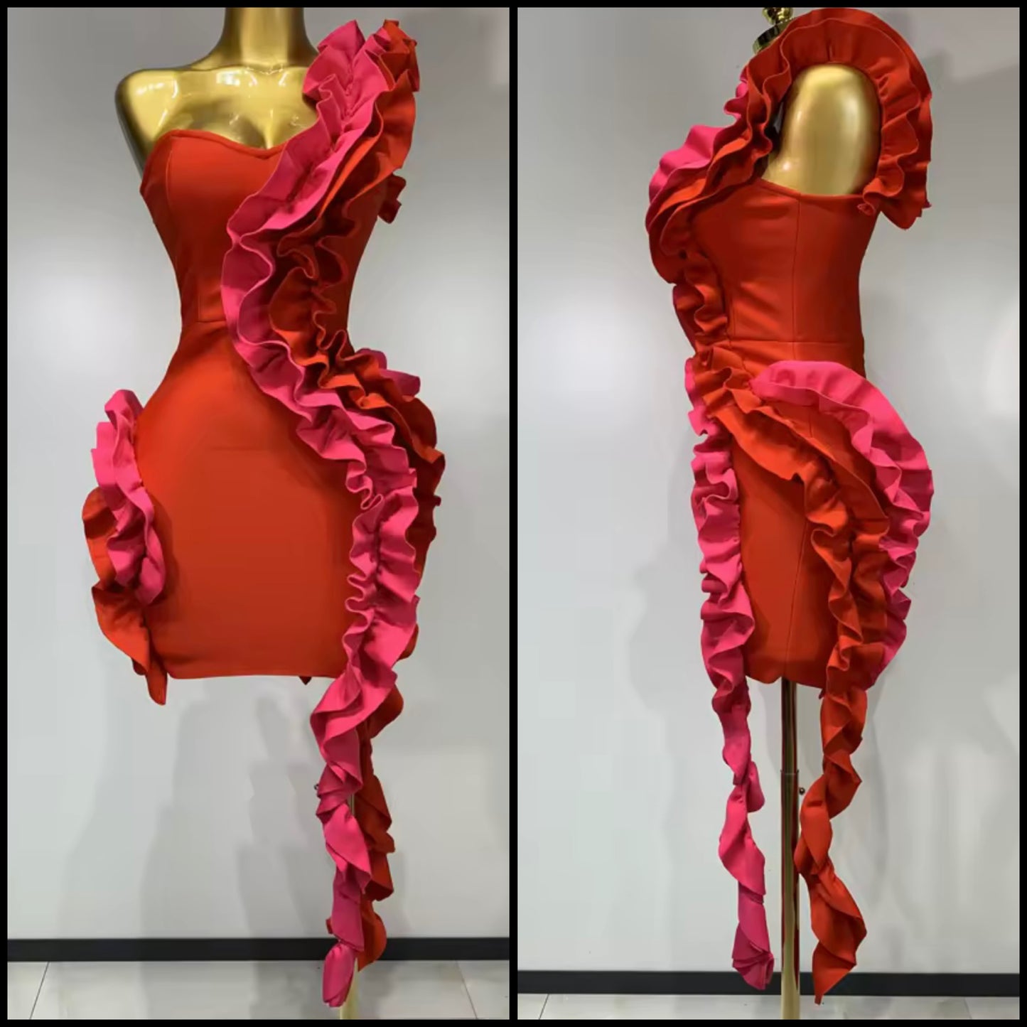 Sexy Red Ruffled One Shoulder Bandage Dress