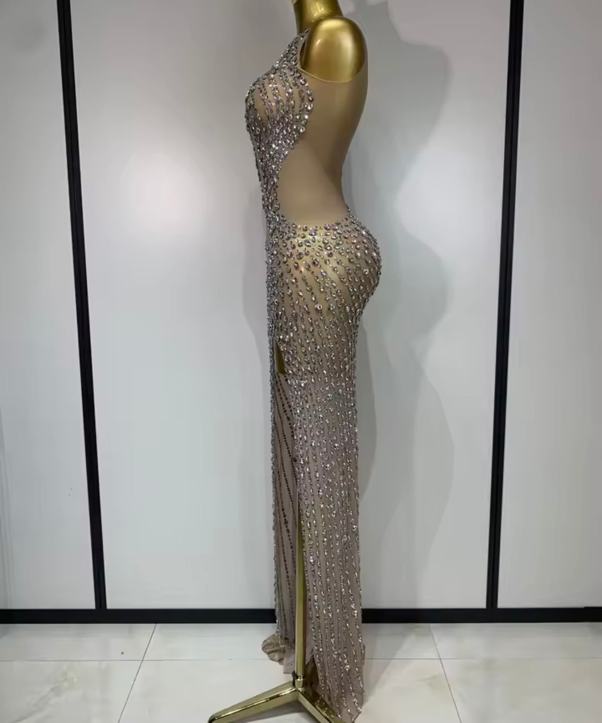 Elegant One Shoulder Rhinestone Embellishment Floor-Length Dress