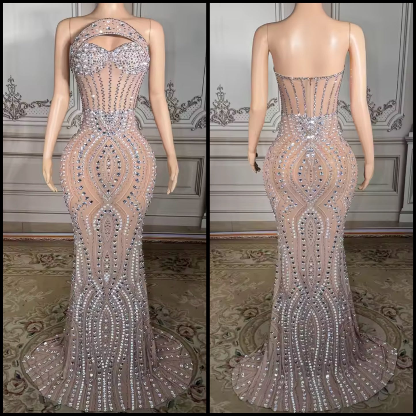 Sexy Strapless Rhinestone Embellishment Mermaid Dress