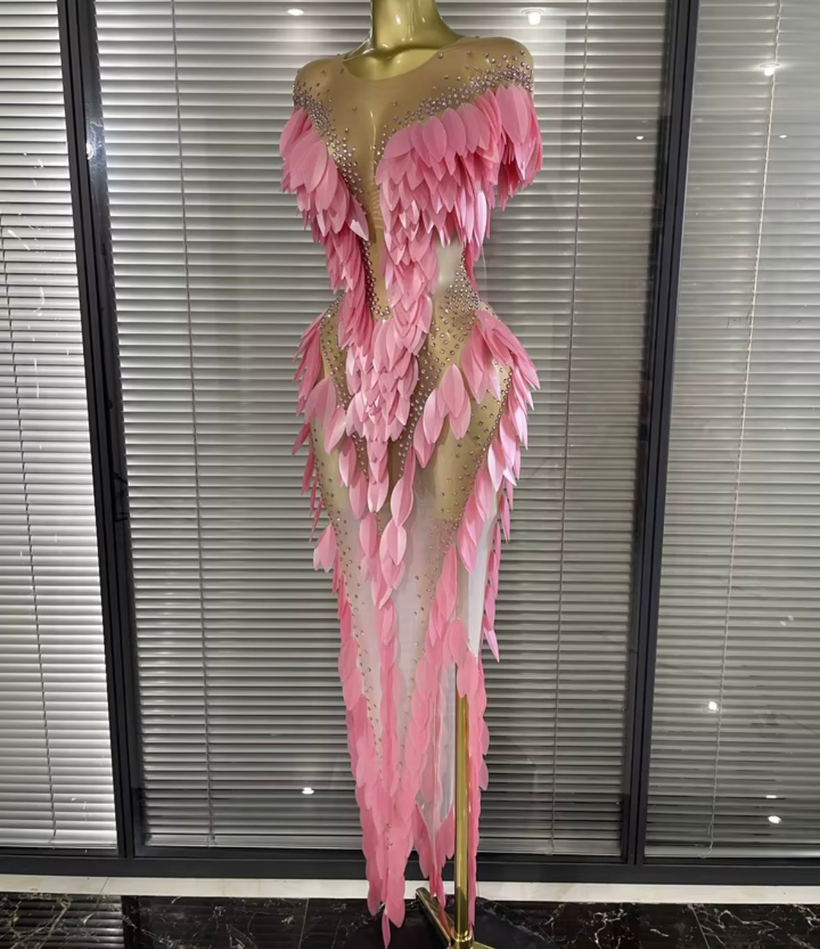 Sexy See Through Sequins Rhinestone Maxi Dress