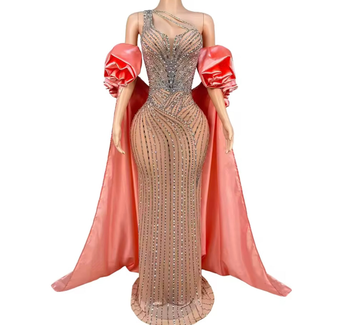 Elegant One Shoulder Sleeveless Rhinestone Maxi Dress