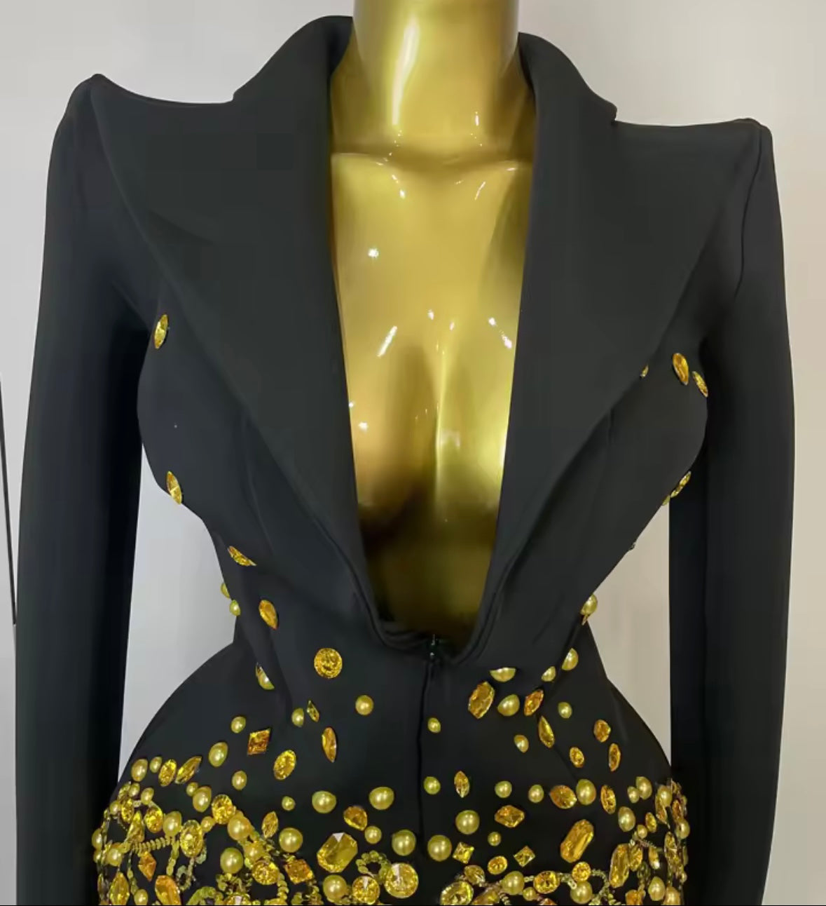 Sexy Beaded Embellishment Full Sleeve Blazer Dress