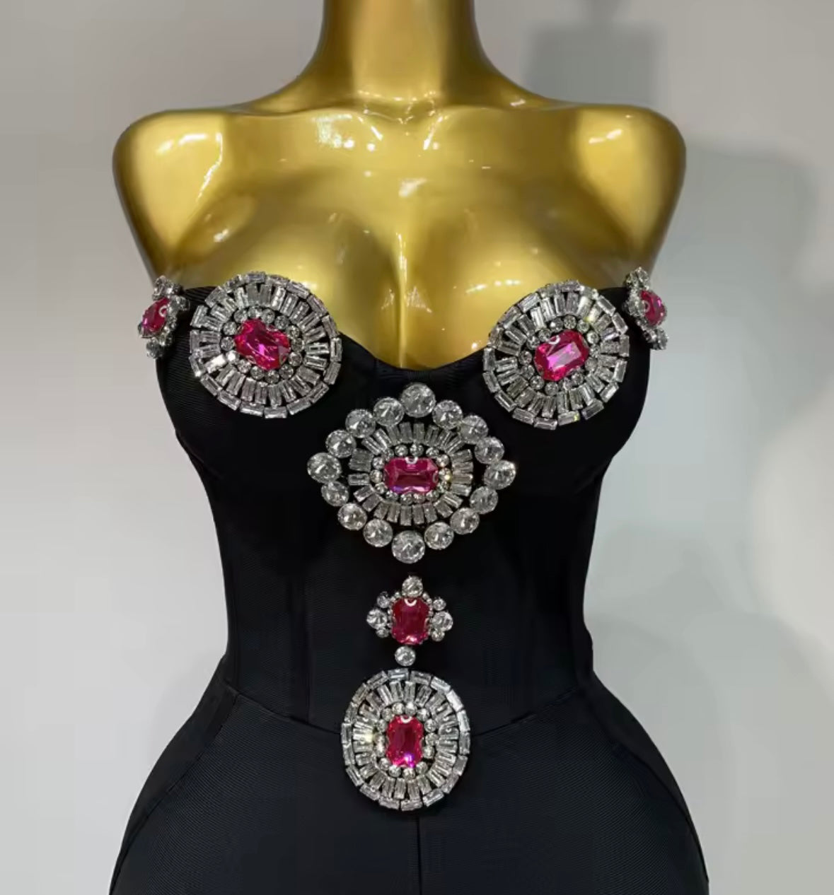 Black Strapless Crystal Rhinestone Sexy Jumpsuit