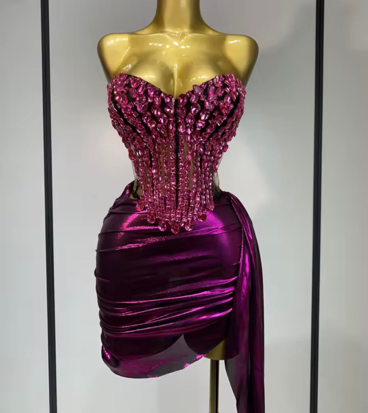 Sexy Crystal Strapless Corset Tassel Skirt Set