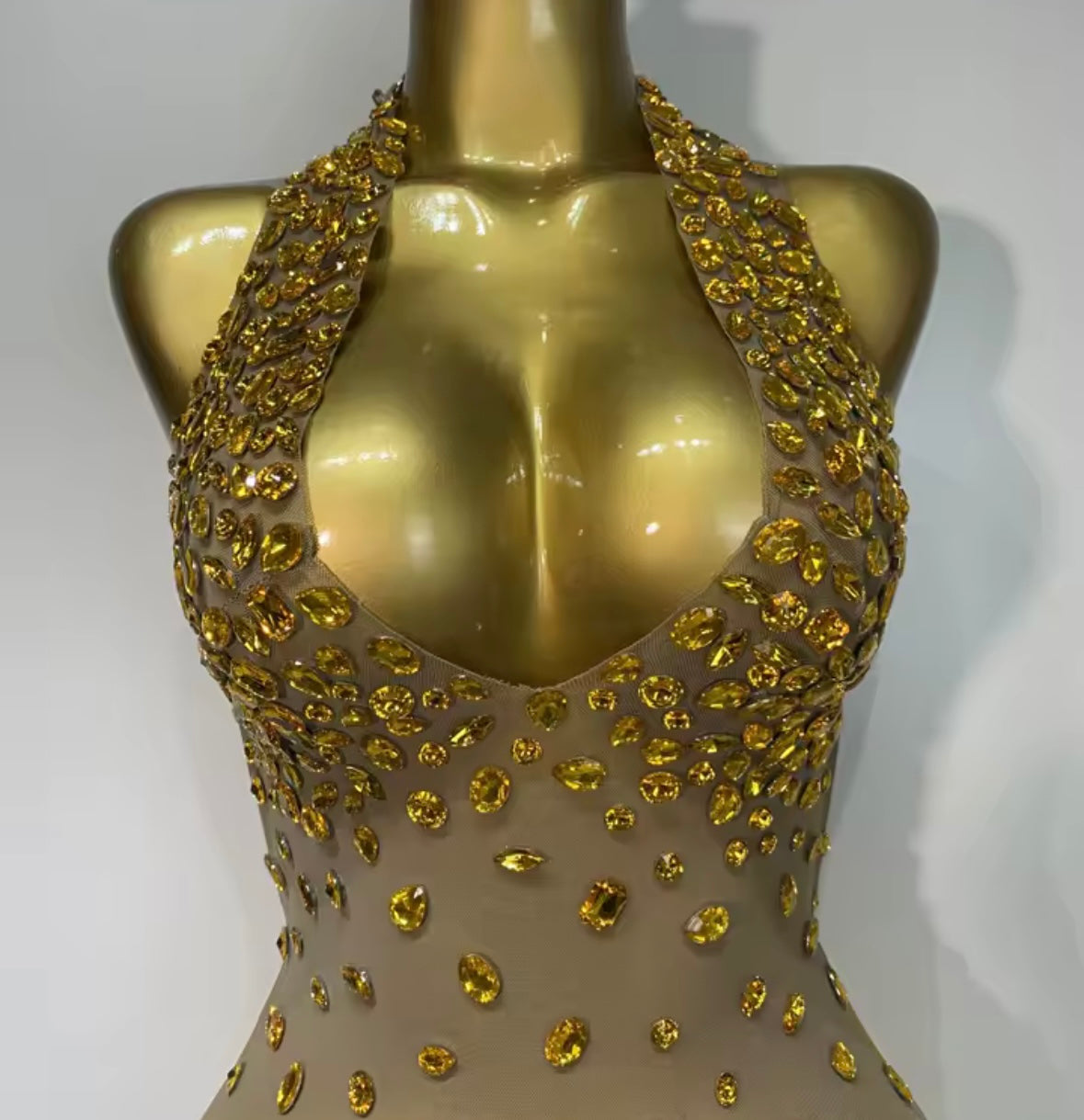 Sexy Halter Open Back Color Crystal See Through Dress