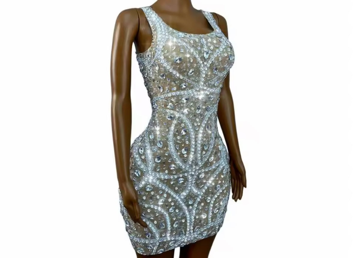 Sexy Sleeveless Rhinestone Embellishment Short Dress