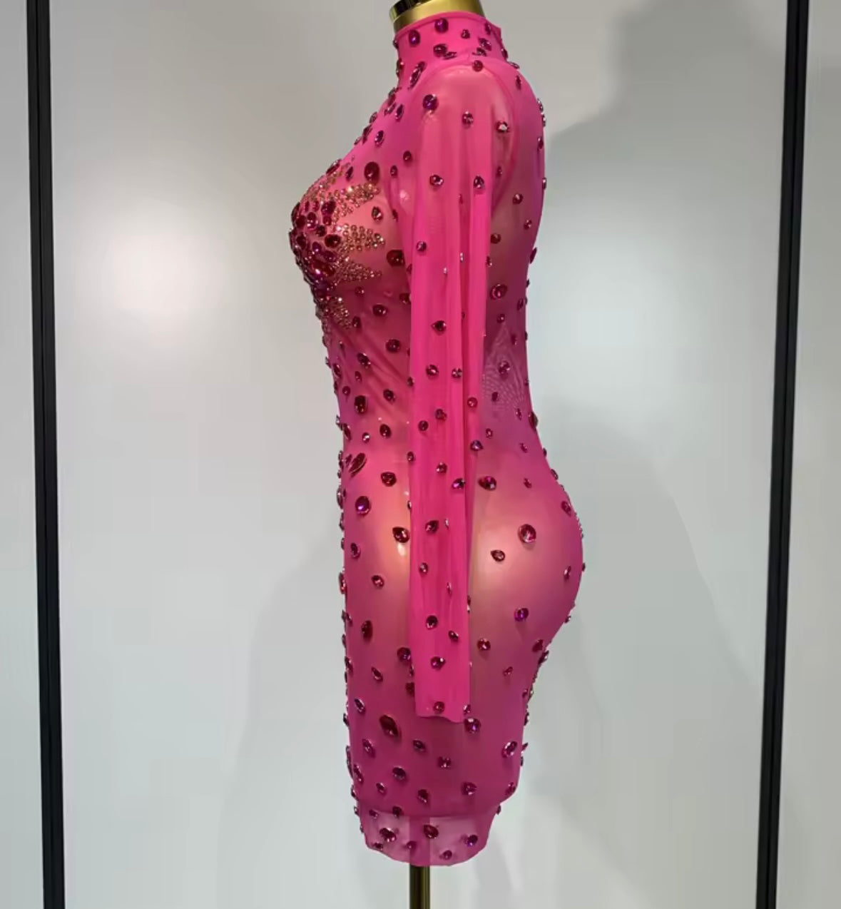 Sexy Crystal Rhinestone Full Sleeve Dress