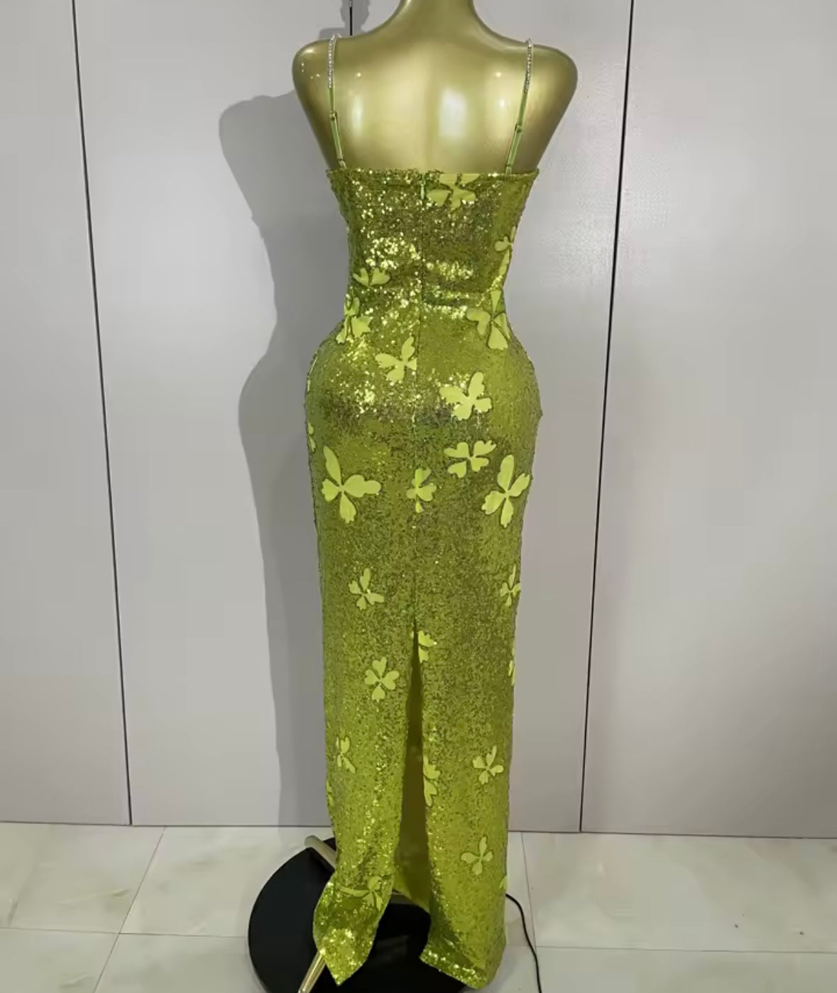 Sexy Sleeveless Green Sequins Butterfly Maxi Dress