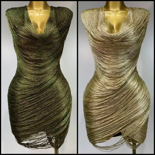 Sexy Sleeveless Draped Fringe Dress