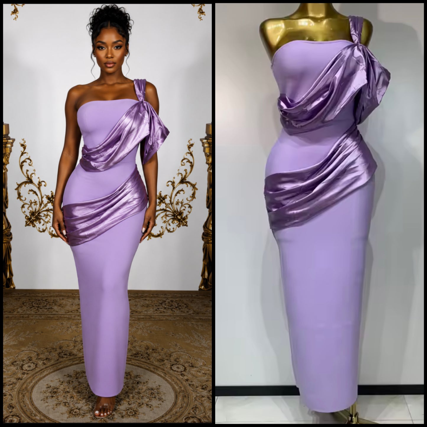Purple Strapless Draped Elegant Maxi Dress