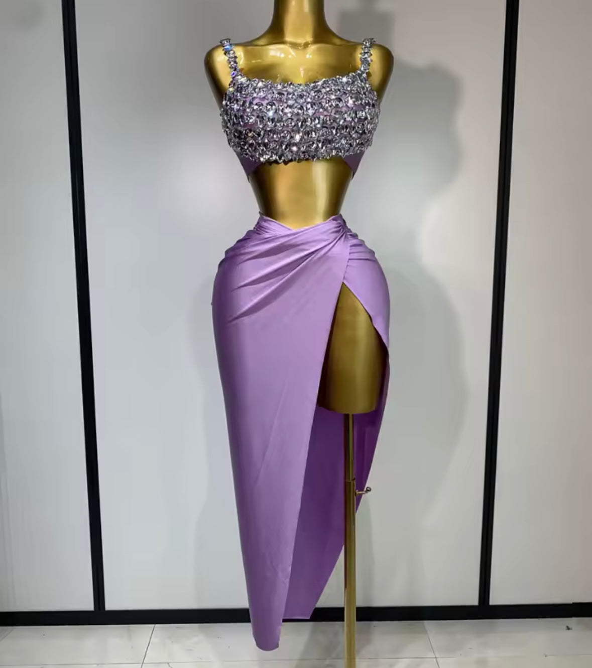 Sexy Rhinestone Sleeveless Maxi Skirt Set