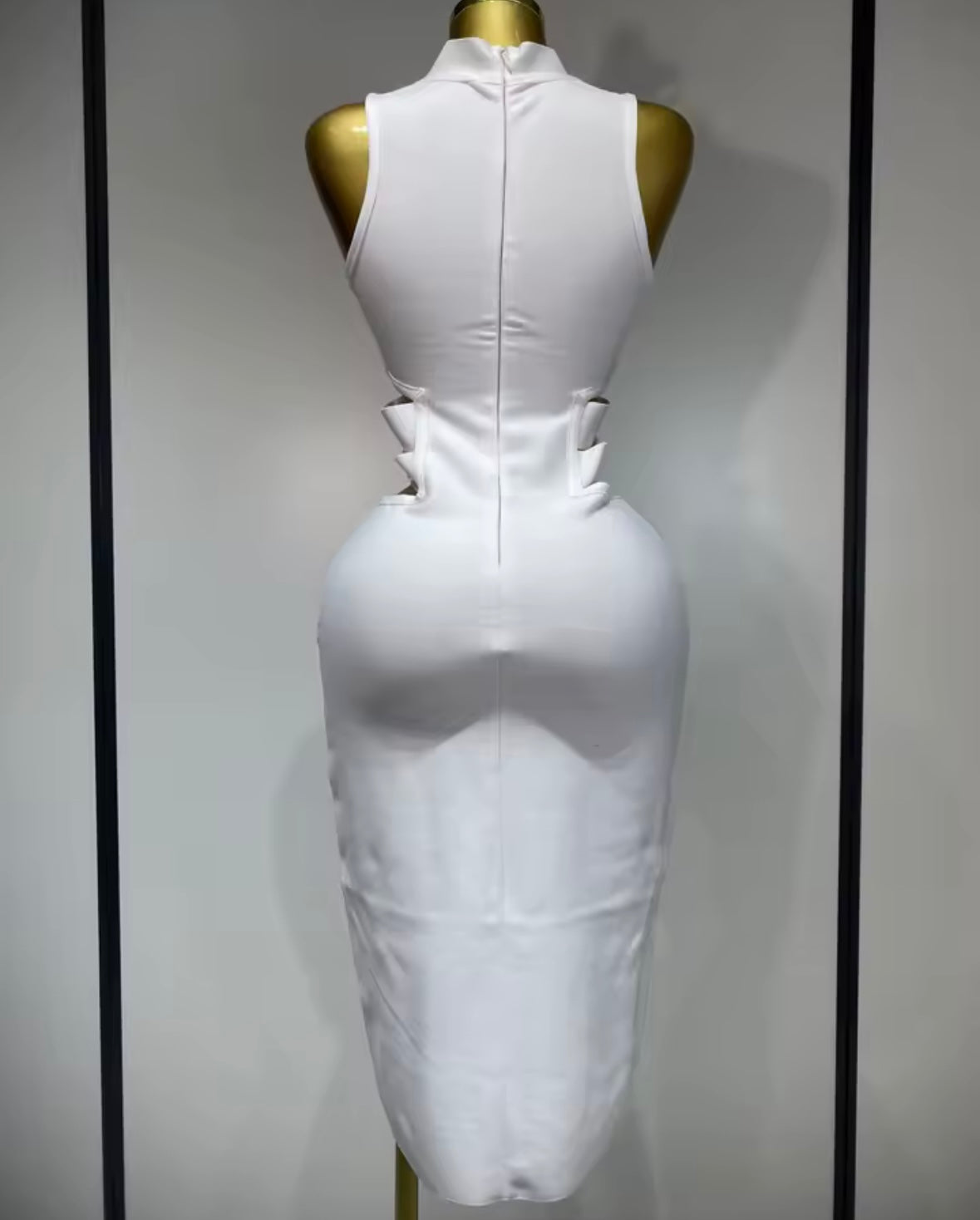 Sleeveless White Hollow Out Sexy Midi-Length Dress