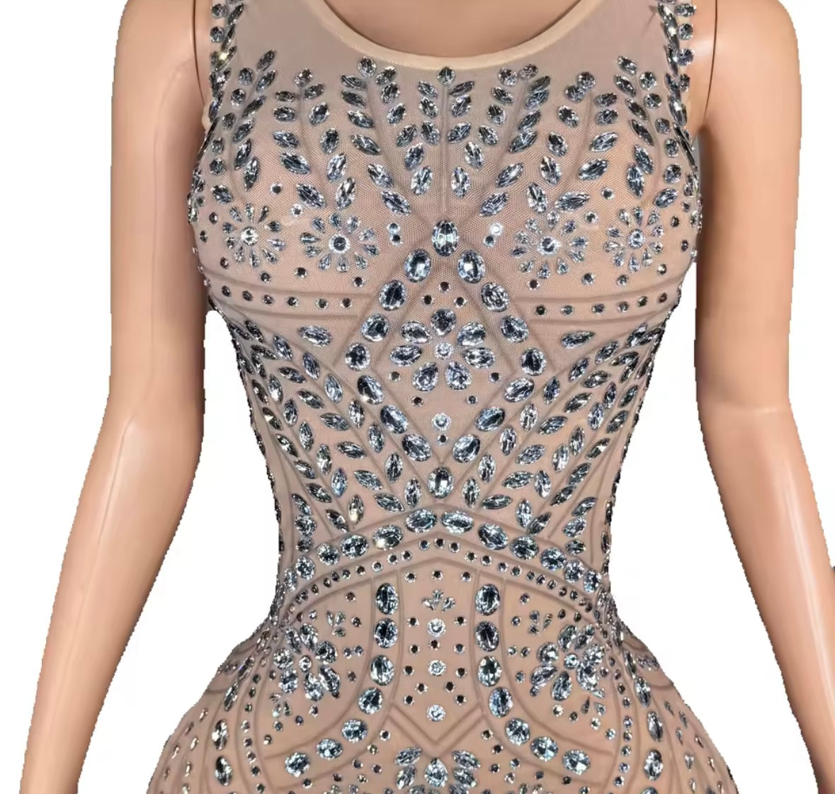 Rhinestone Embellishment Sexy Sleeveless Side Split Maxi Dress