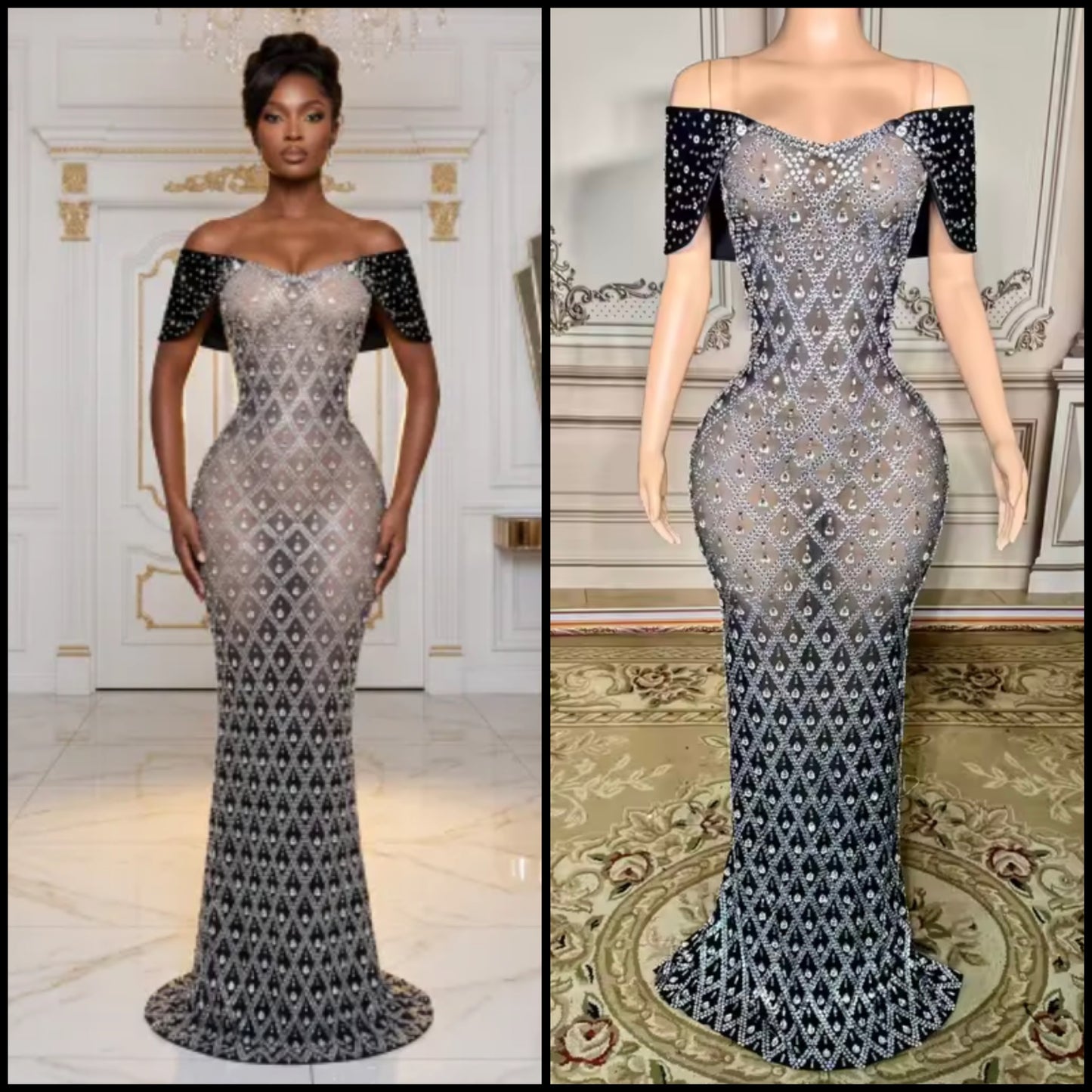 Sexy Rhinestone Off The Shoulder Floor-Length Dress