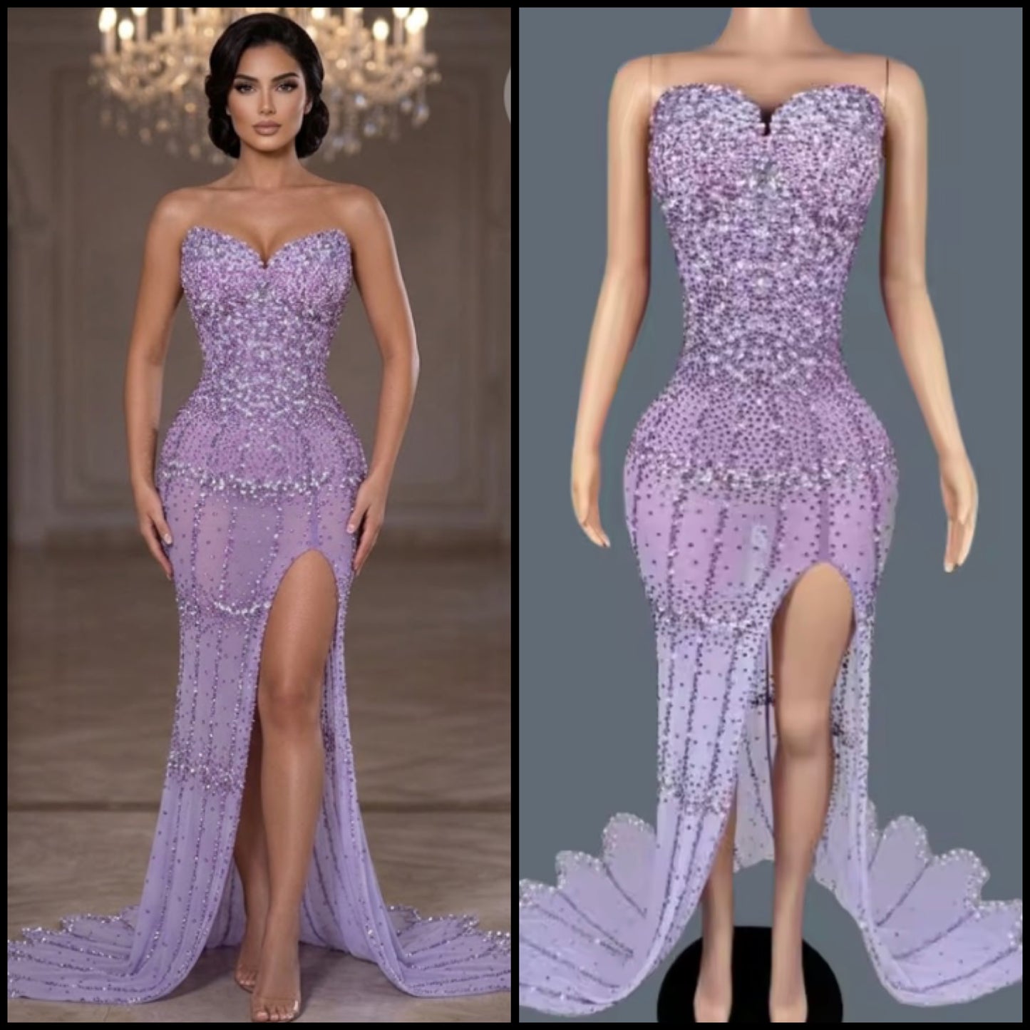 Sexy Sleeveless Rhinestone Side Split Mermaid Dress