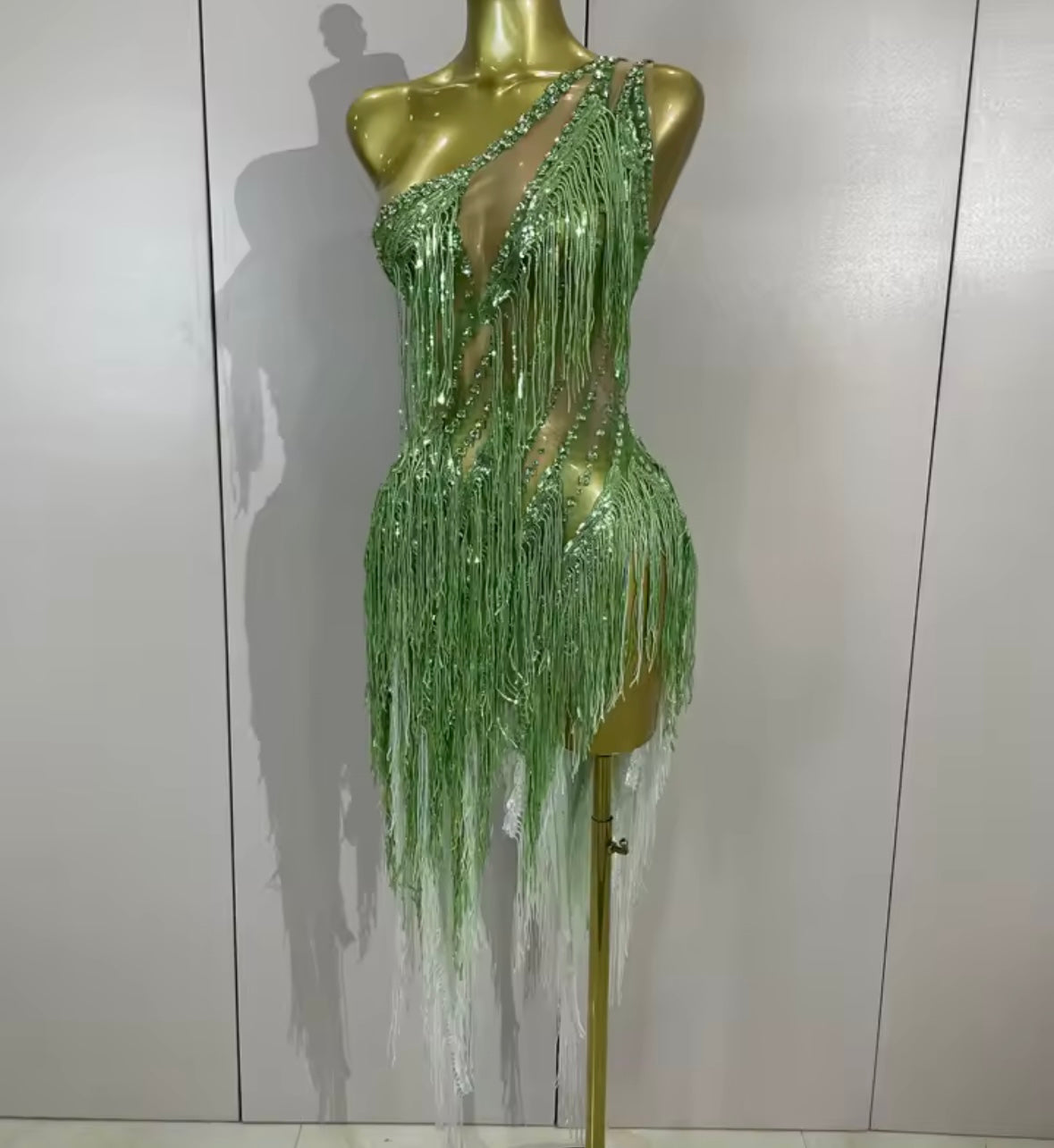 Sexy One Shoulder Sleeveless Beaded Sequins Crystal Tassel Dress