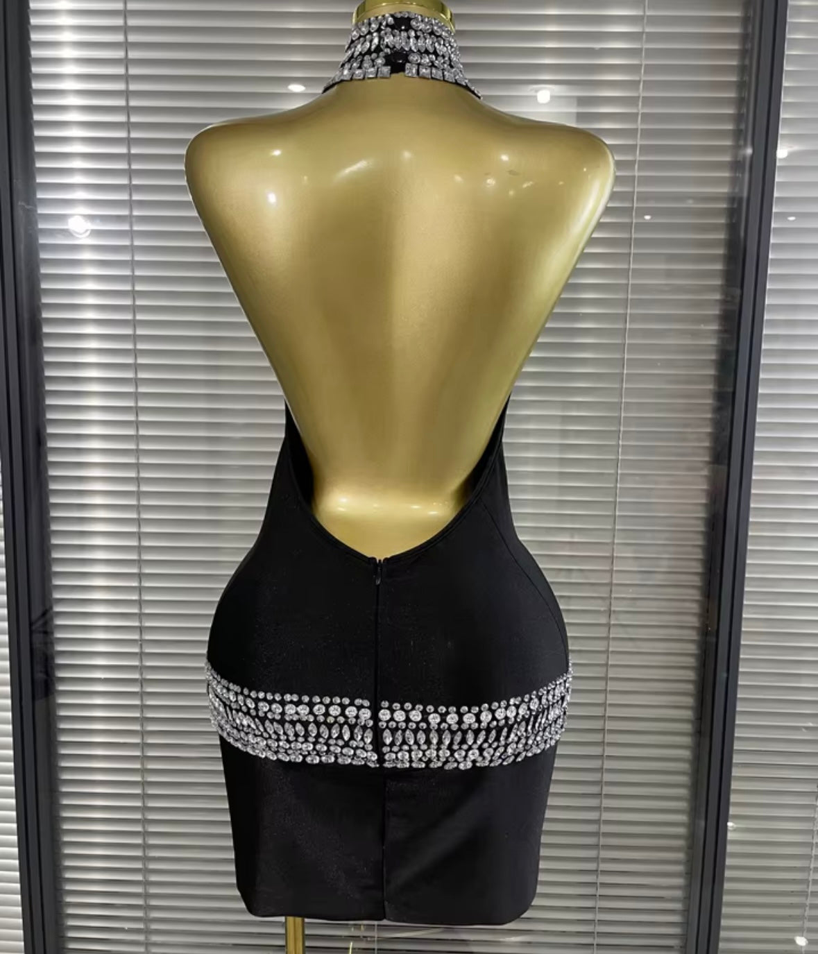 Sexy Halter Open Back Sleeveless Rhinestone Patchwork Dress