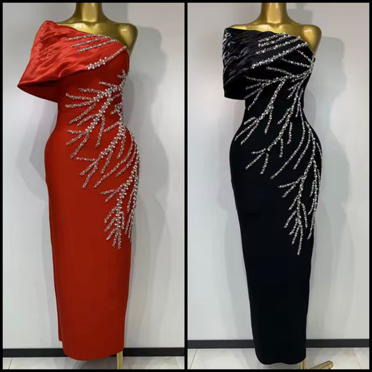Strapless Beaded Rhinestone Elegant Dress