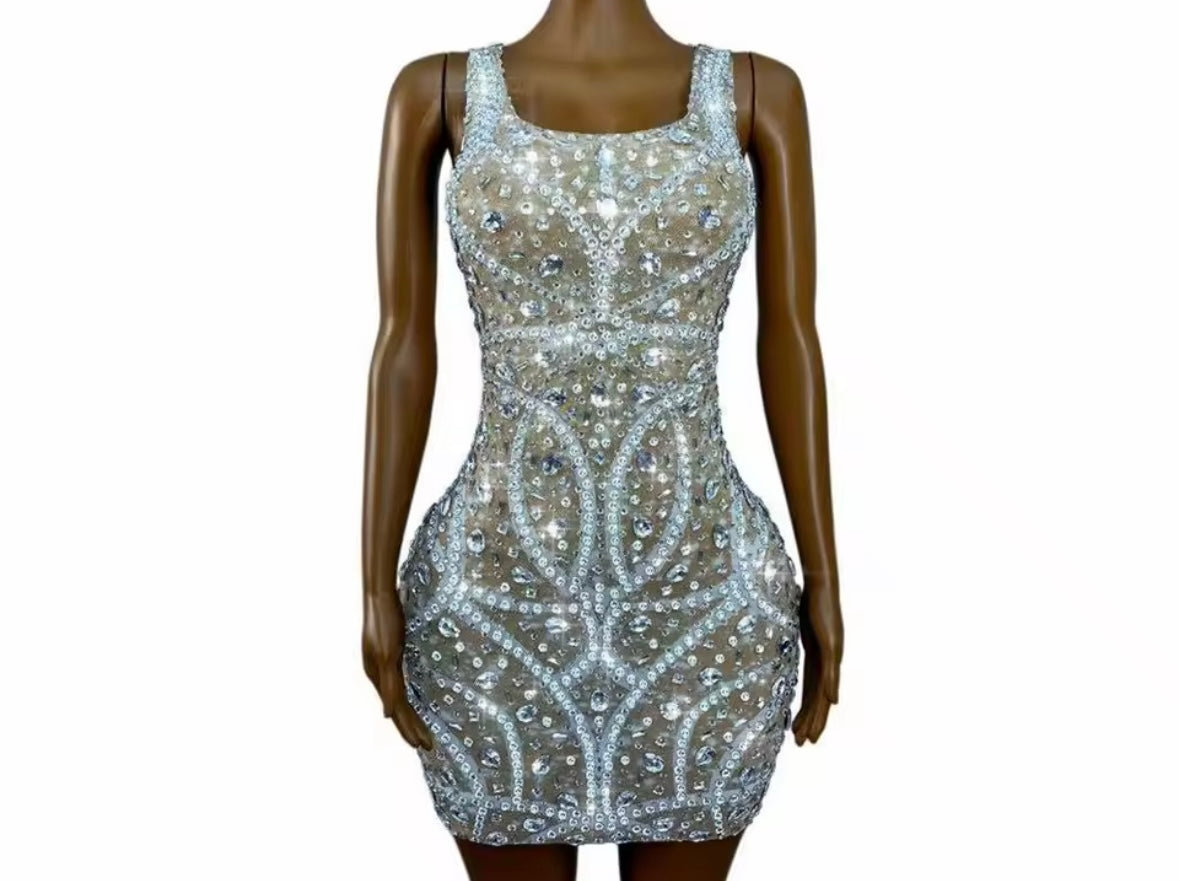 Sexy Sleeveless Rhinestone Embellishment Short Dress