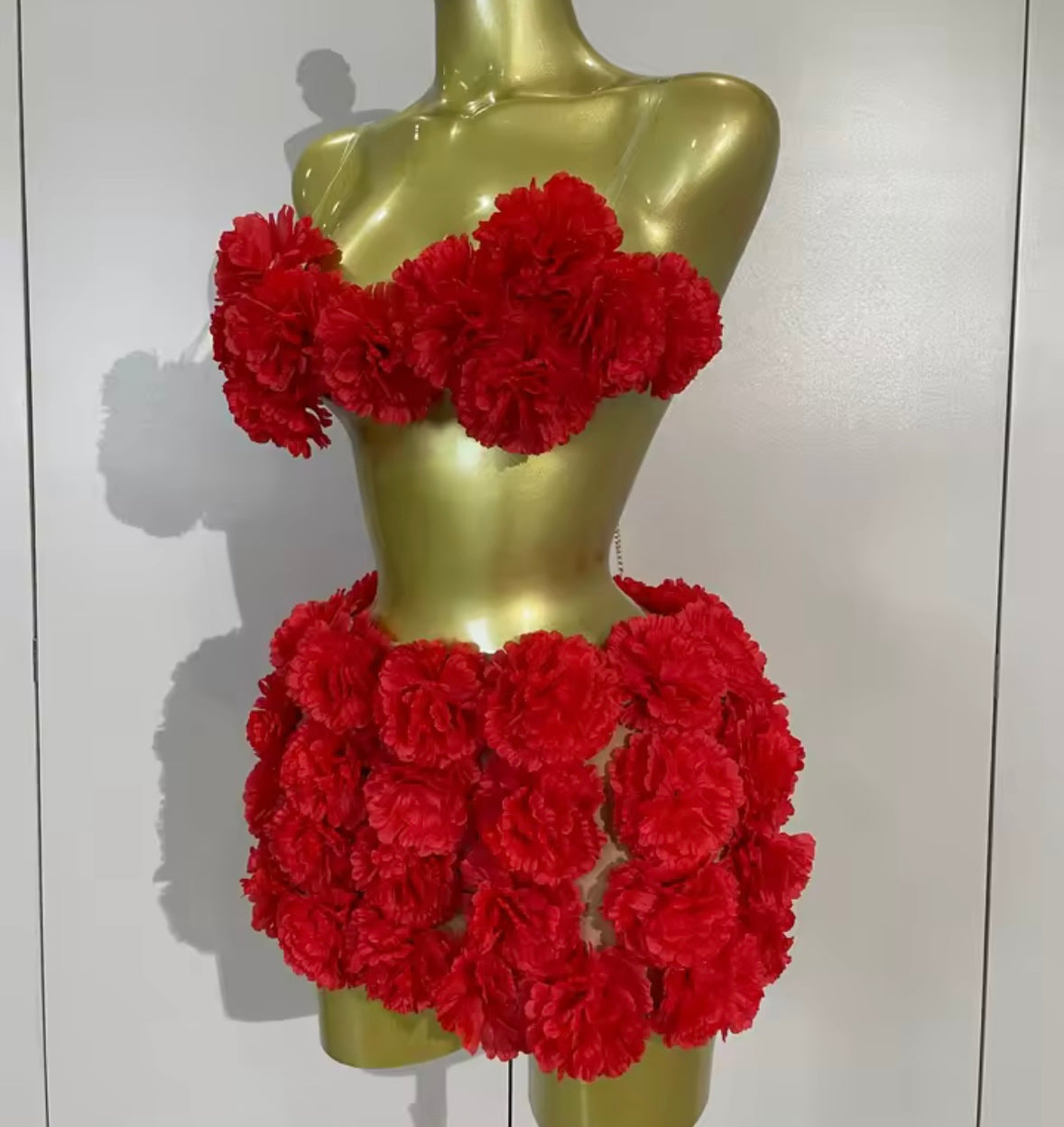 Red Sexy Sleeveless Floral Chain Open Back Skirt Set