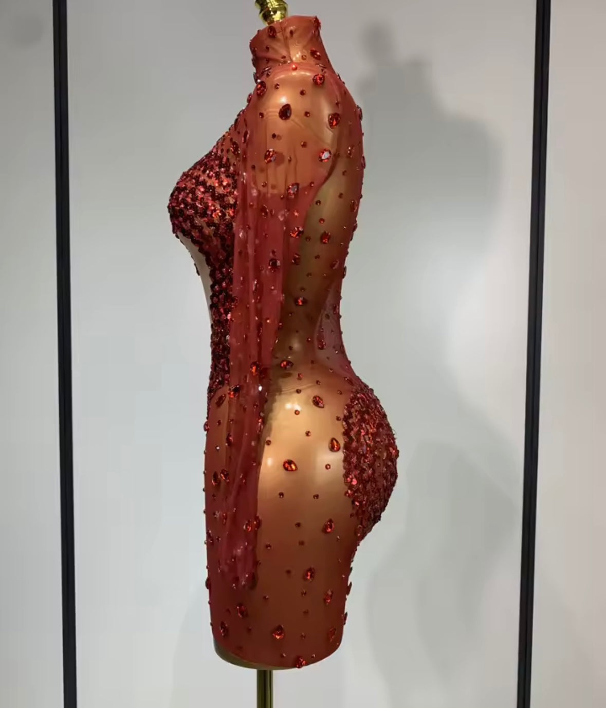 Sexy Sequins Rhinestone Heart Red Full Sleeve Dress