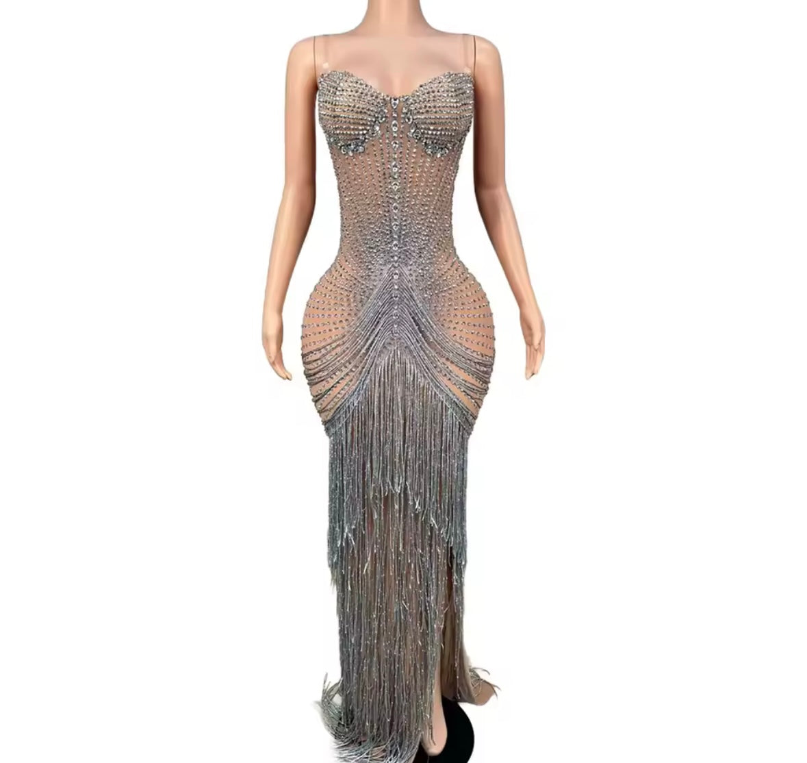 Sexy Sleeveless Rhinestone Embellishment Fringe Tassel Dress