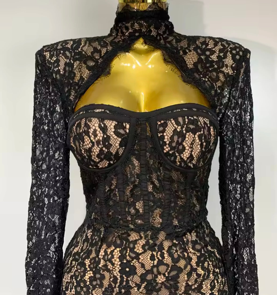 Sexy Black Lace Open Back Full Sleeve Dress