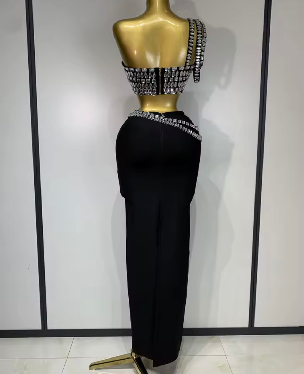 Rhinestone Halter Strapless Sexy Maxi Skirt Set