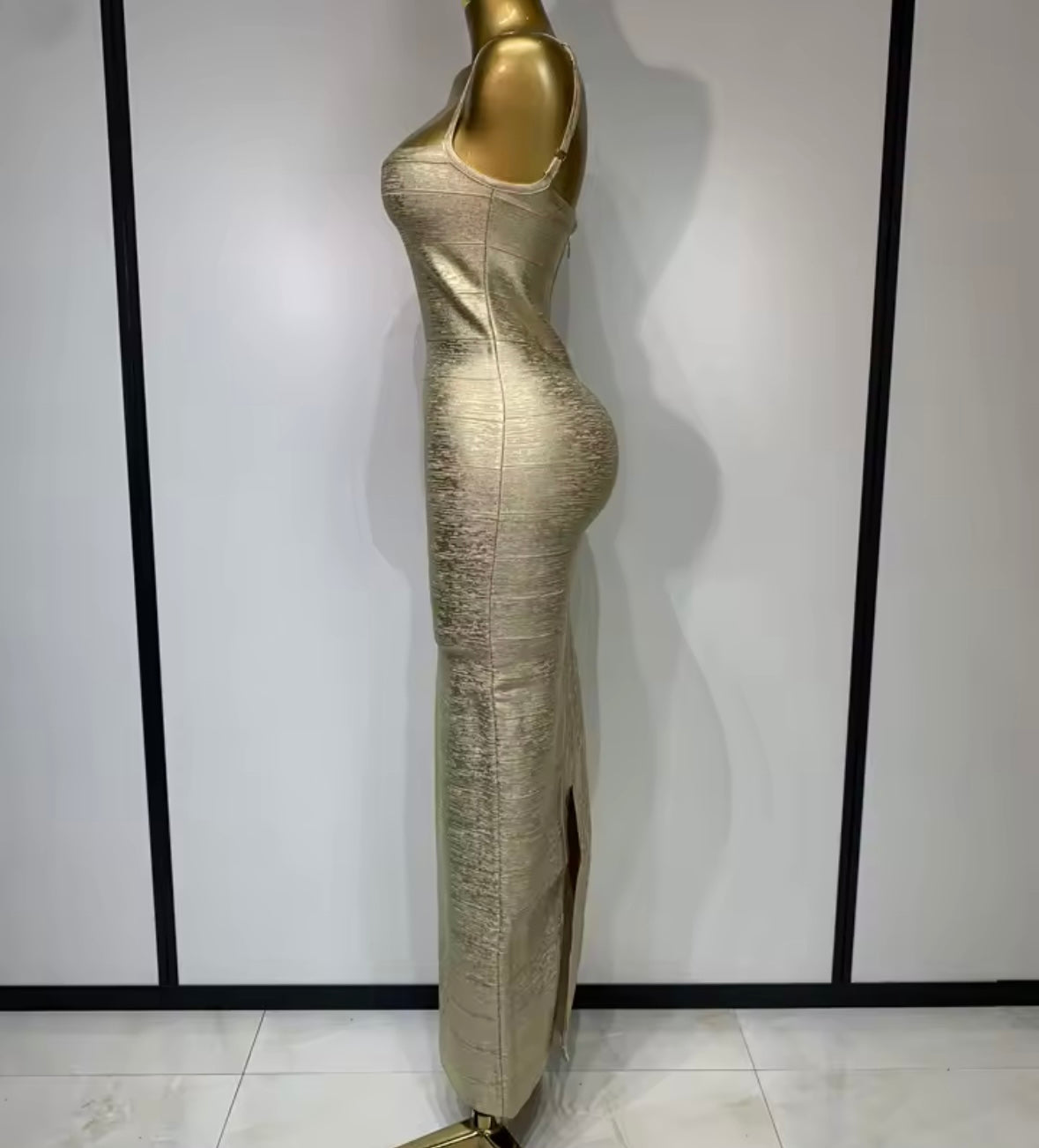 Gold Sexy Sleeveless Bandage Maxi Dress