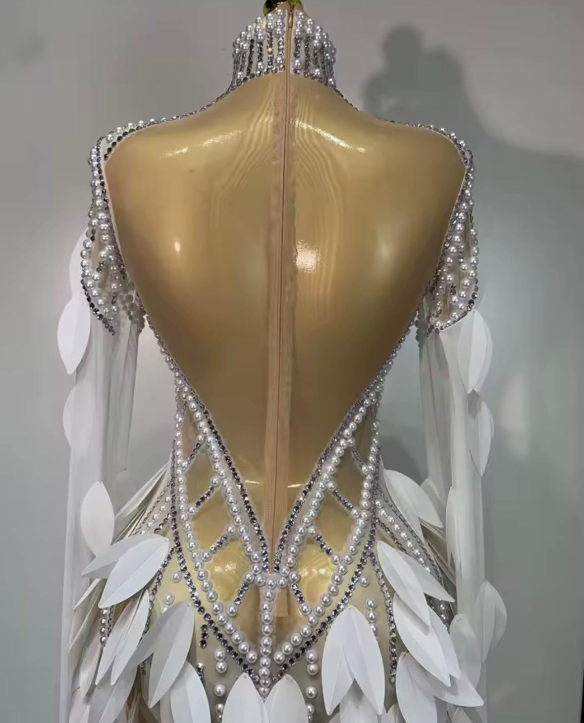Sexy Pearl Rhinestone See Through Floor-Length Dress