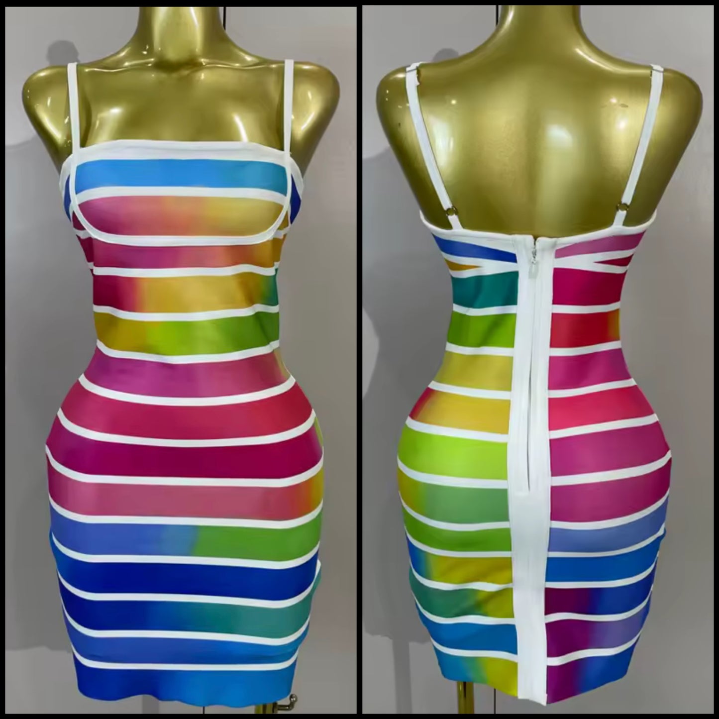 Sexy Sleeveless Multicolored Striped Bandage Dress