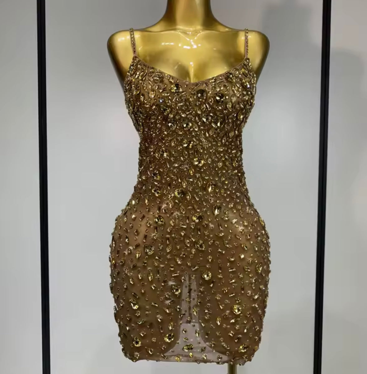 Sexy Sleeveless Rhinestone Embellishment See Through Dress