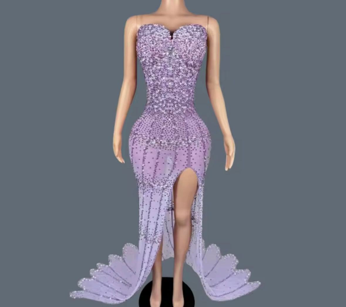Sexy Sleeveless Rhinestone Side Split Mermaid Dress