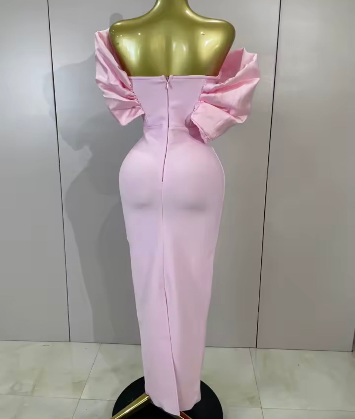 Elegant Puff Sleeve Shiny Rhinestone Maxi Dress