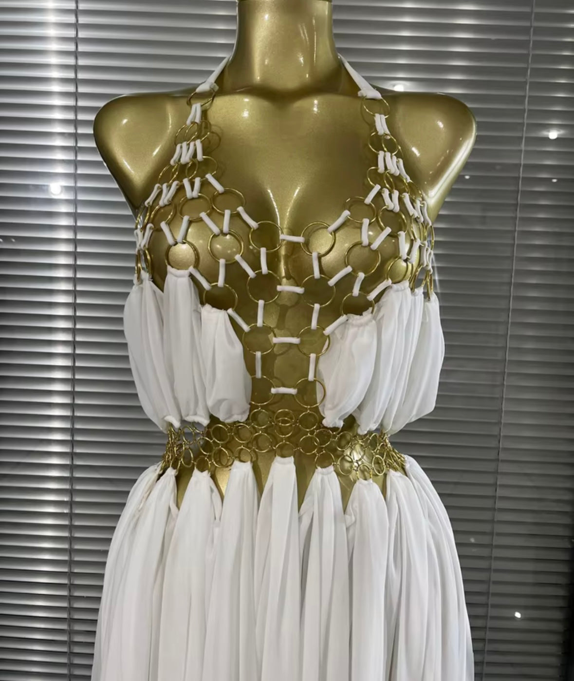 Sexy Halter Sleeveless Metal Ring Maxi Dress
