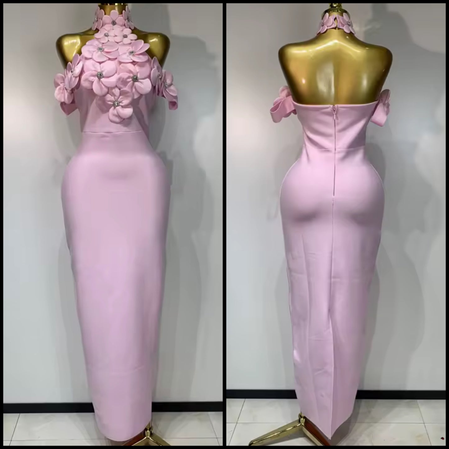 Elegant Pink Floral Rhinestone Sleeveless Maxi Dress