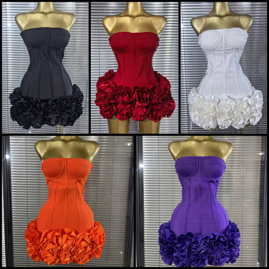 Sexy Strapless Corset 3D Floral Dress