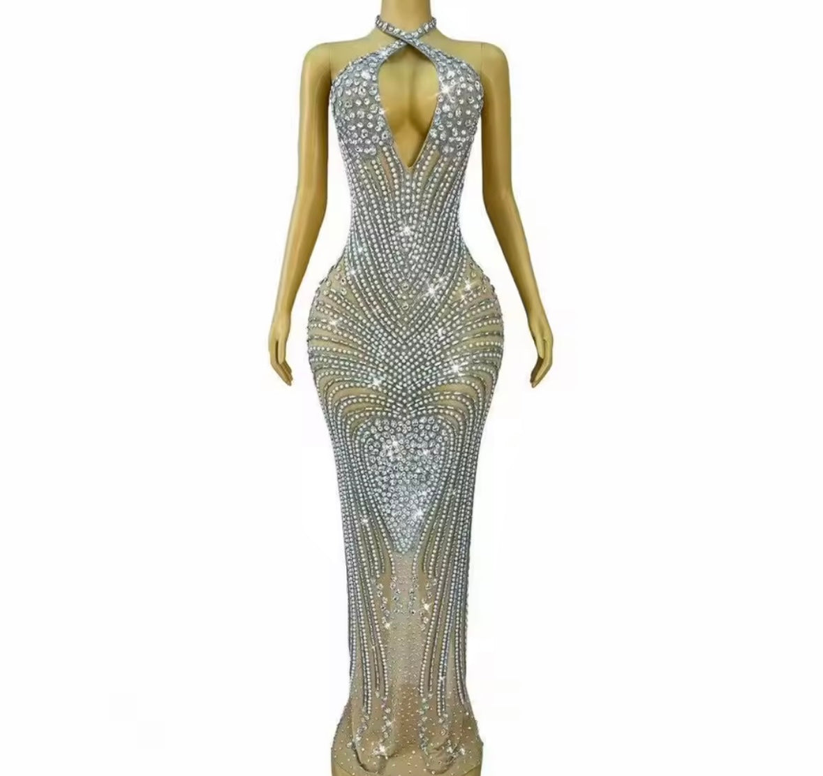 Sexy Halter Sleeveless Rhinestone Embellishment Maxi Dress