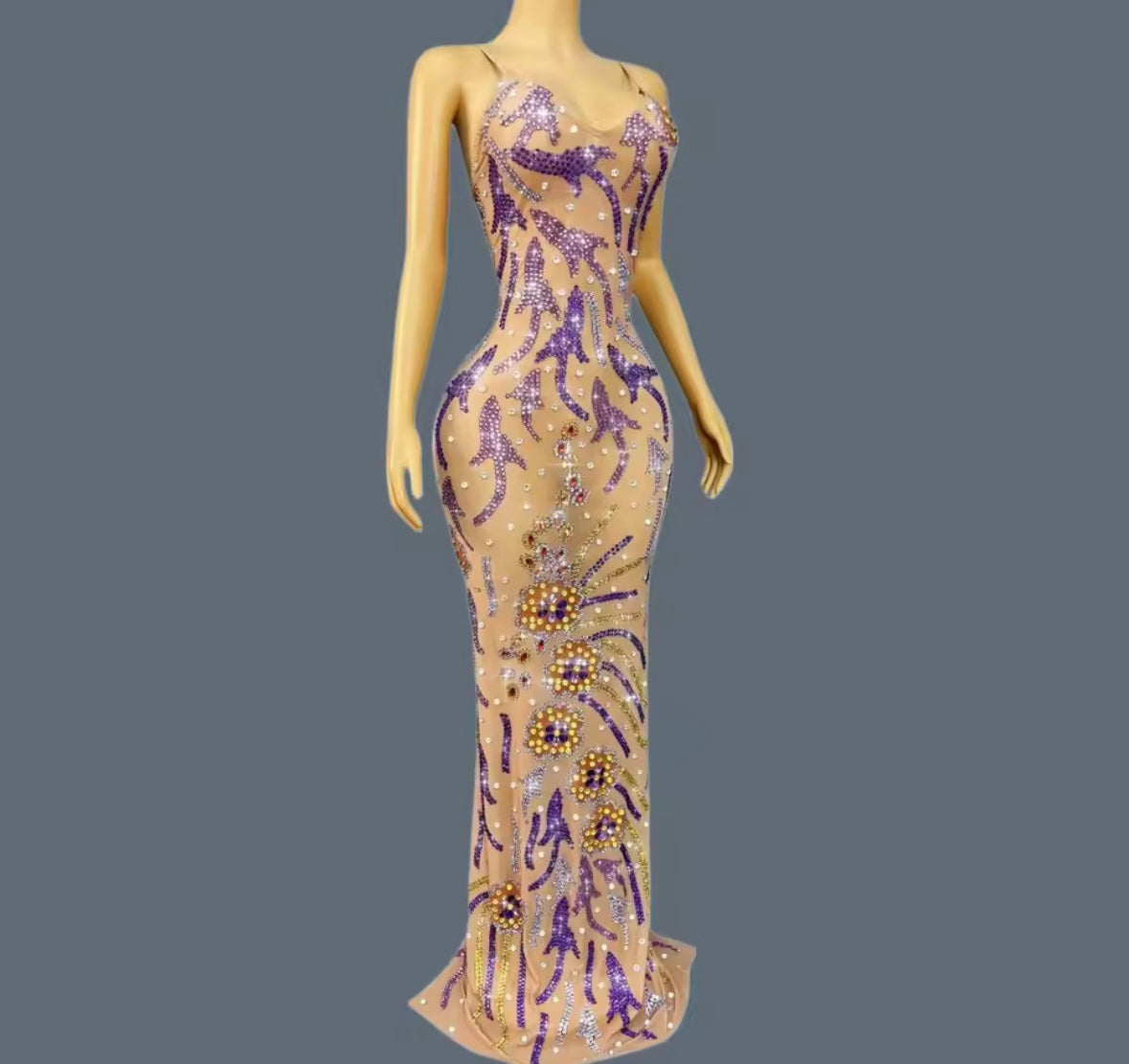 Sexy Sleeveless Color Rhinestone Embellishment Maxi Dress